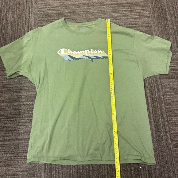 Champion Men's Sage Green Short Sleeve Tee with Logo Mountain Graphic - Picture 2 of 6